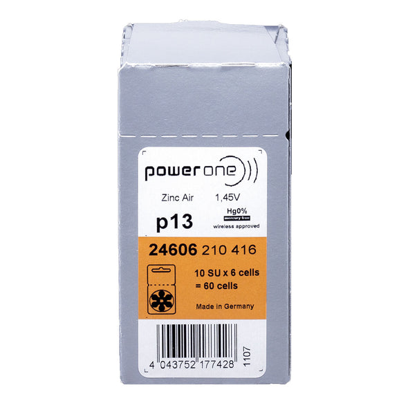 PowerOne Size 13 PR48 p13 MERCURY FREE 1.45V Hearing Aid Batteries (60 Pack)